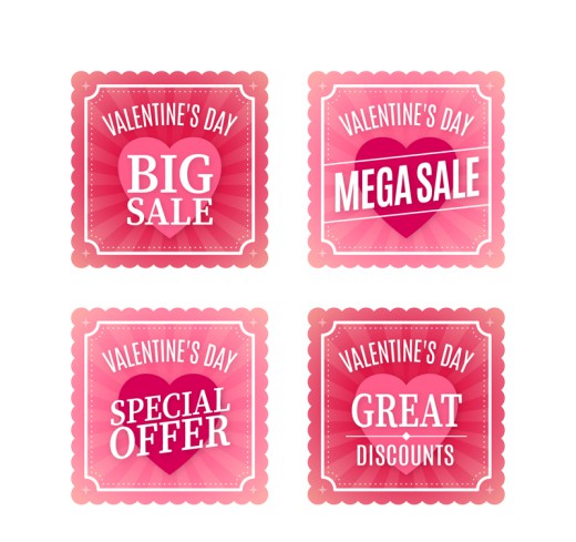 4款粉色情人节促销卡片矢量图素材