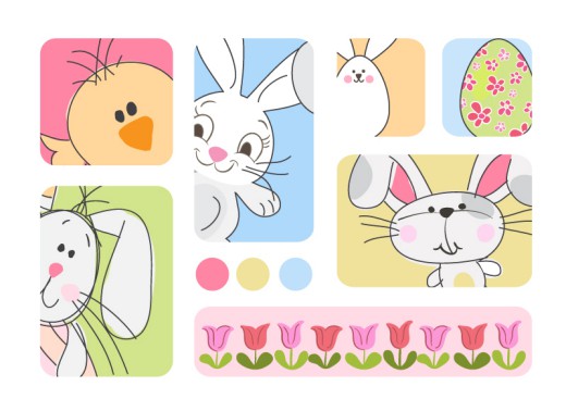 清新卡通兔子和小鸡矢量素材16素材