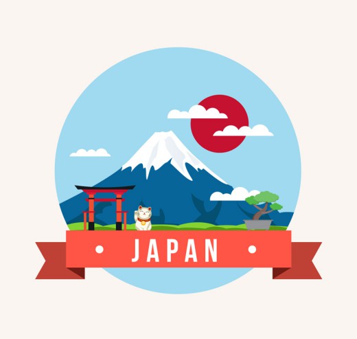创意日本富士山风景插画矢量素材普