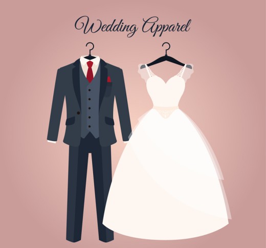 卡通婚礼西装和婚纱矢量素材16素材网精选