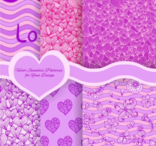 紫色系花纹爱心背景矢量素材素材天