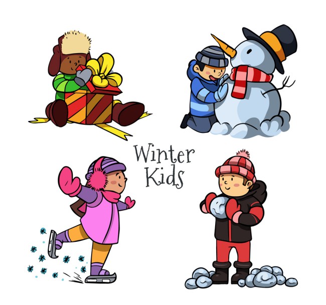 4款卡通冬季玩耍儿童矢量素材普贤居素材网精选