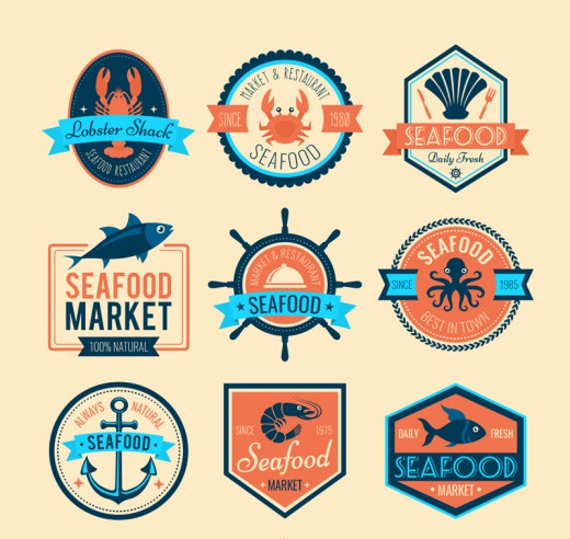 9款创意海鲜市场标签矢量素材16素材网精选