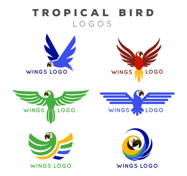 6款彩色热带鸟标志矢量图16素材网精选