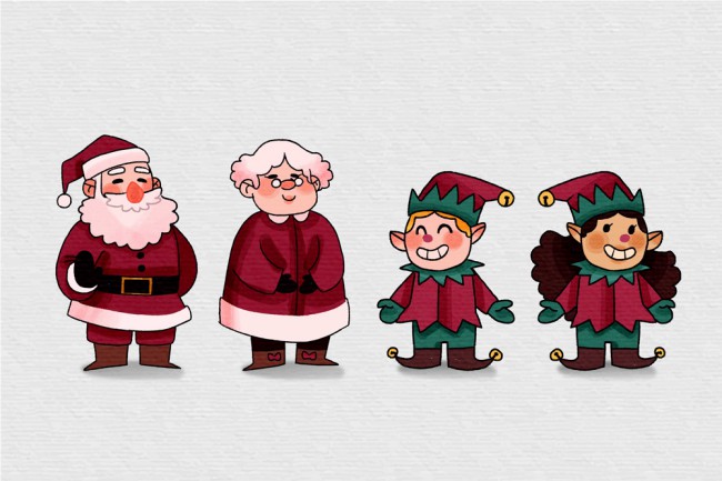 4款彩绘可爱圣诞节角色矢量素材16图库网精选