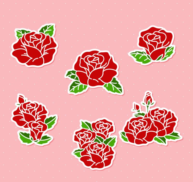 5款红色玫瑰花贴纸矢量素材素材中国网精选