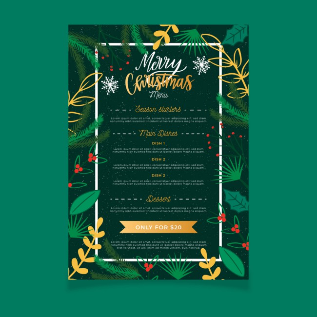 绿色圣诞节餐馆菜单设计矢量素材普贤居素材网精选