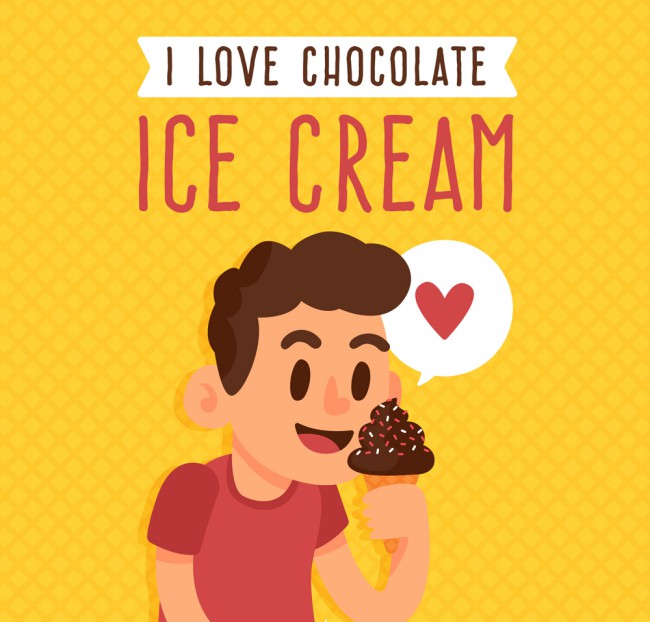 卡通吃巧克力冰淇淋的男子矢量素材16素材网精选