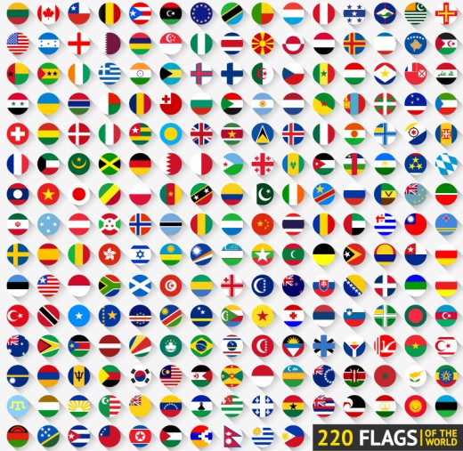 220个国家和地区国旗图标矢量素材