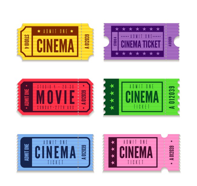 6款彩色电影票设计矢量素材16图库网精选