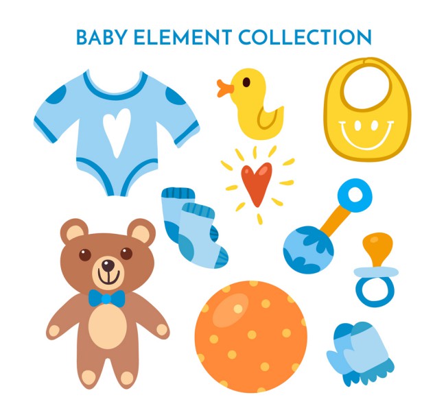 10款蓝色系婴儿用品矢量素材素材天下精选