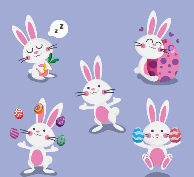 5款卡通白兔和彩蛋矢量素材普贤居素材网精选