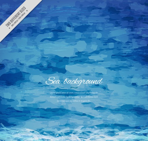 水彩绘蓝色海面风景矢量素材16图库网精选