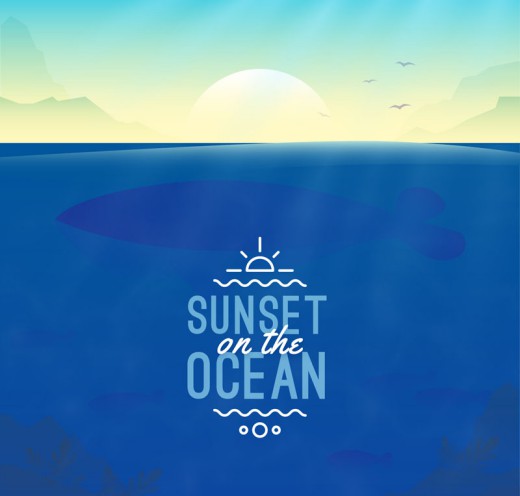 创意大海上的日落插画矢量素材素材