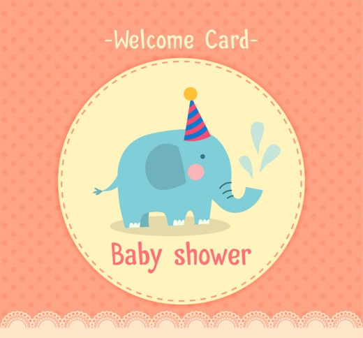 蓝色大象迎婴派对卡片矢量图普贤居素材网精选