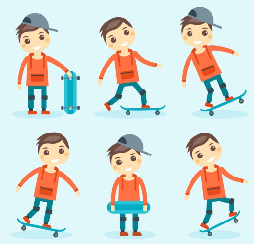 6款卡通玩滑板的男孩矢量素材16图库网精选