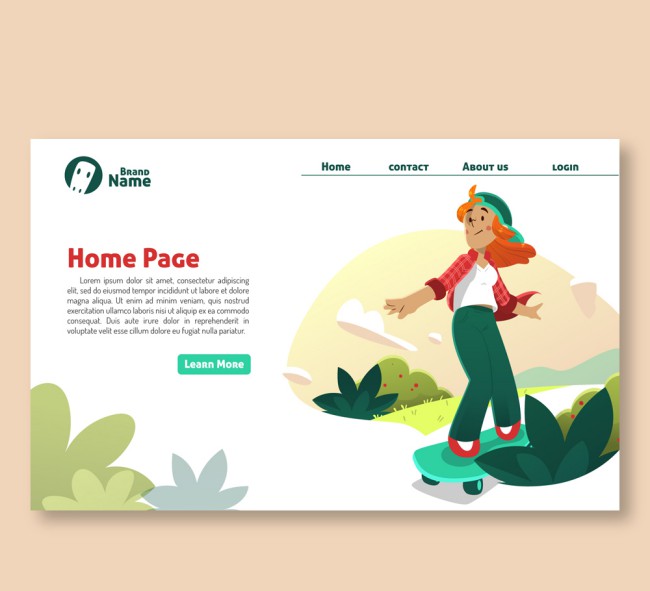 创意滑板女子网站主页设计矢量图素