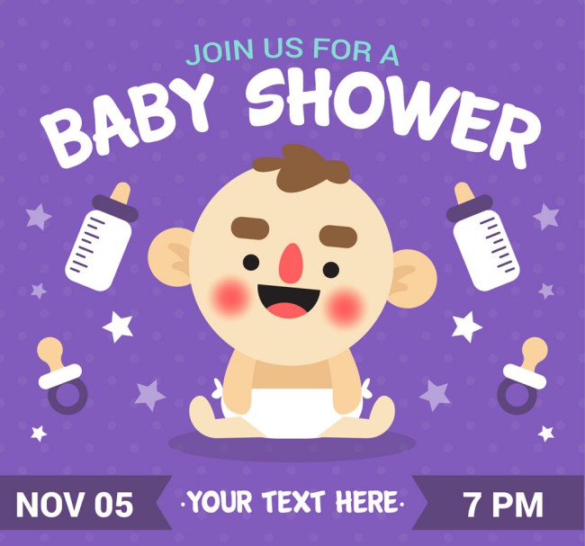 可爱婴儿迎婴派对邀海报矢量图16素材网精选