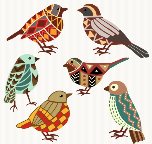 6款彩色花纹鸟设计矢量图素材中国网精选
