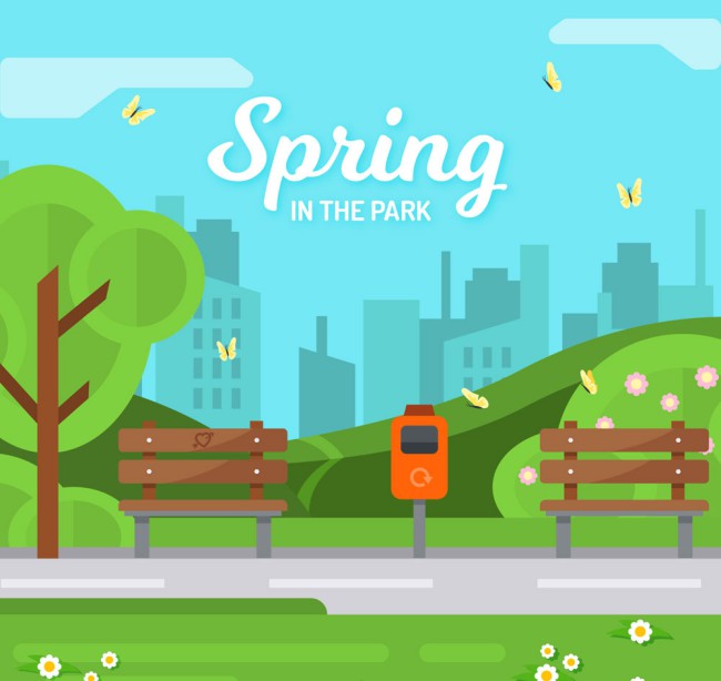 创意春季公园风景矢量素材16素材网精选