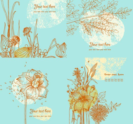 4款复古手绘花卉卡片矢量图16图库网精选
