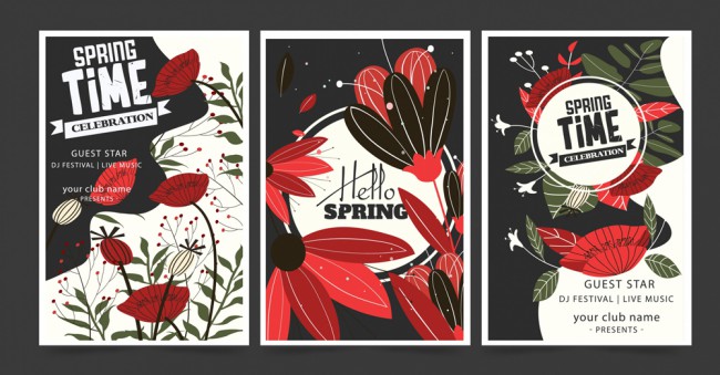 3款抽象春季花卉海报矢量图16图库网精选