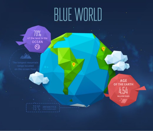 蓝色地球折纸背景矢量素材16设计网精选