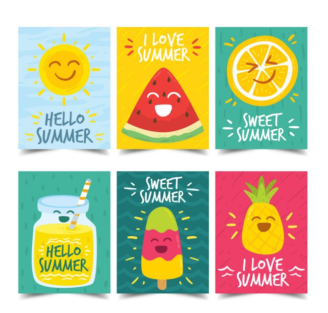 6款可爱笑脸夏季食物卡片矢量素材16图库网精选