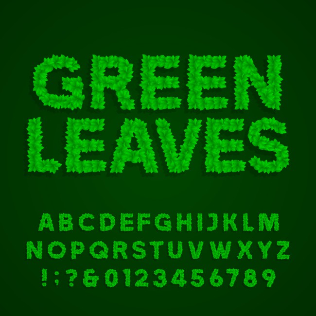 40个绿色叶子英文字母数字和符号矢量图16图库网精选