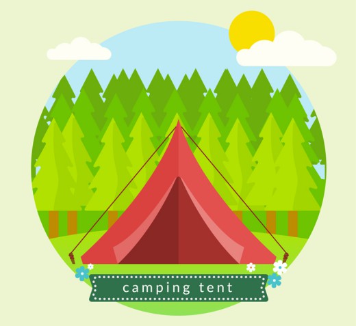 绿色郊外中的红色帐篷矢量素材普贤居素材网精选
