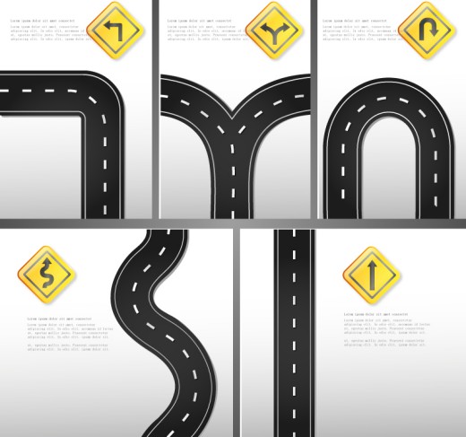 5款道路与标志设计矢量素材素材中