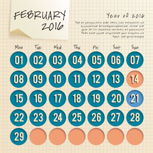 创意2016年2月日历矢量图16设计网精选