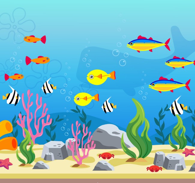 彩色海底鱼类设计矢量素材普贤居素