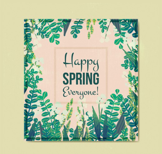 快乐春季绿叶方形卡片矢量素材16图库网精选