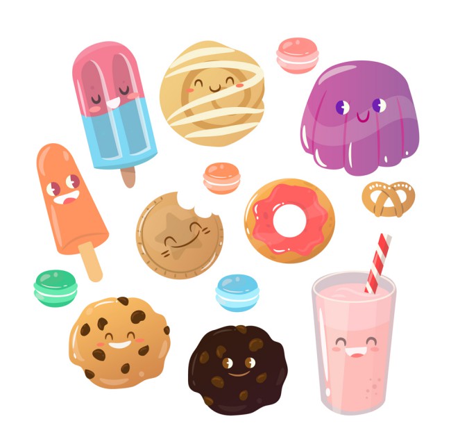8款彩绘可爱表情甜品矢量图素材中国网精选