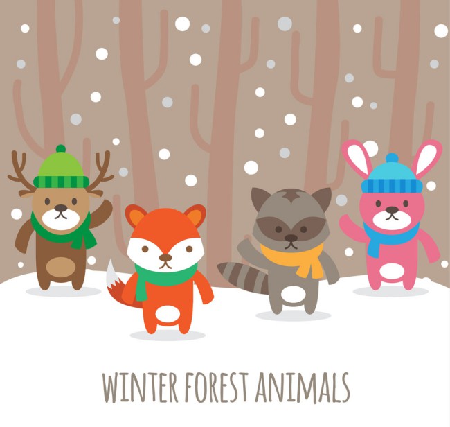 4只森林里的可爱冬季动物矢量素材16图库网精选