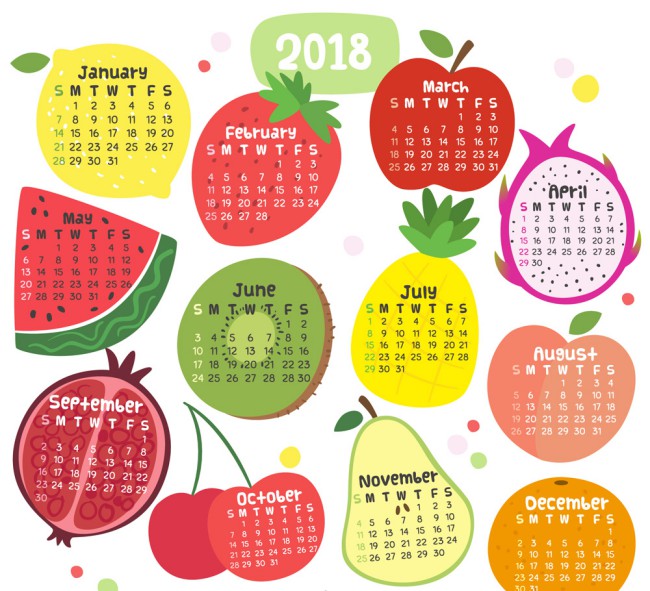 2018年可爱水果年历矢量素材素材天