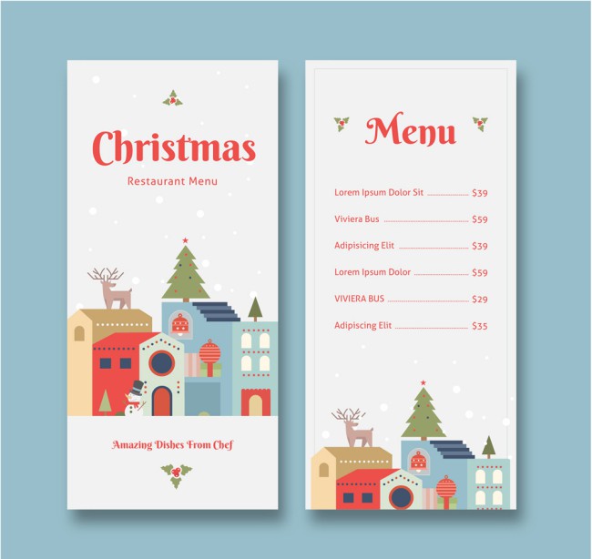 清新圣诞小城餐馆菜单矢量素材16图