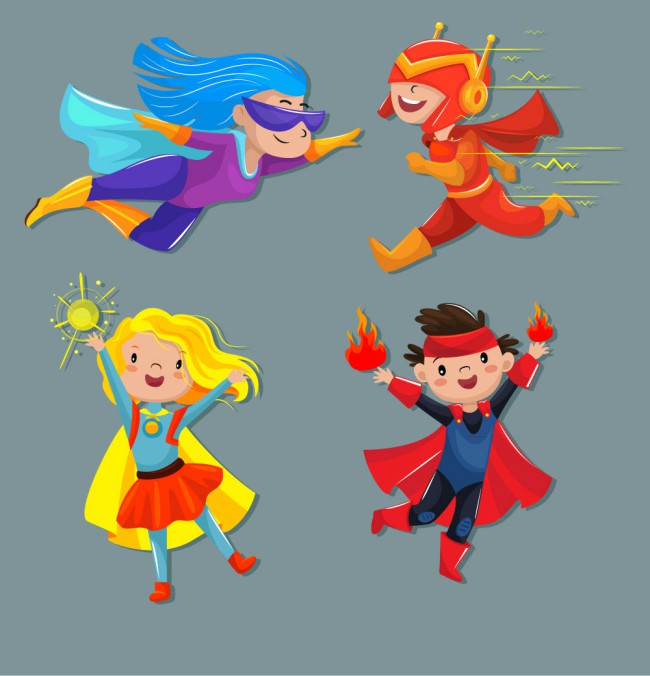 4款卡通超级英雄装扮儿童矢量素材普贤居素材网精选