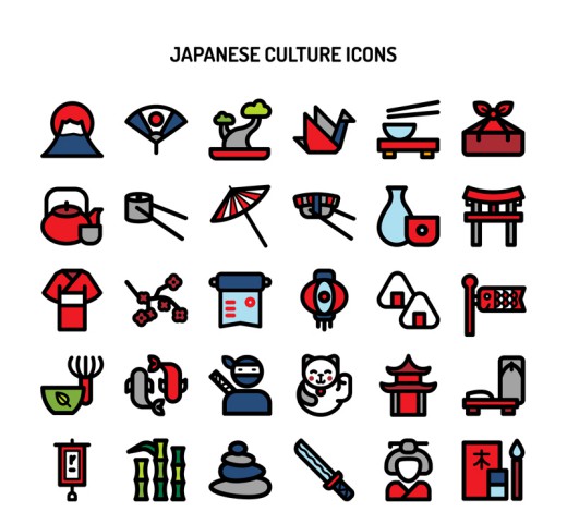 30款创意日本文化图标矢量素材素材