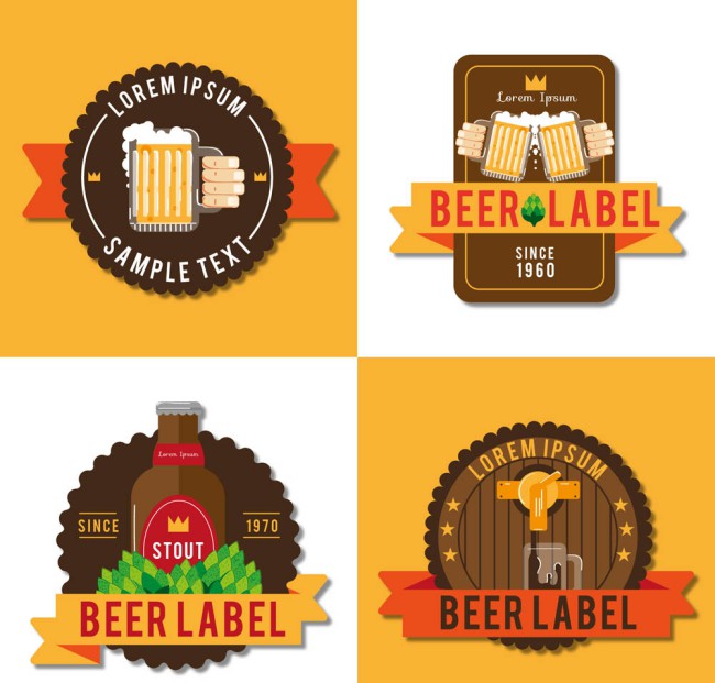 4款创意啤酒标签矢量素材16图库网精选