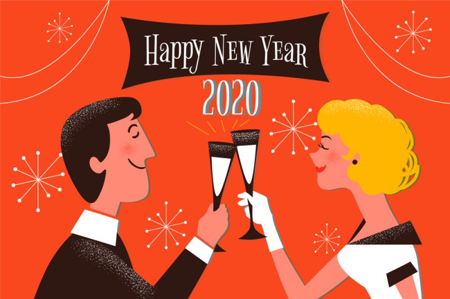2020年创意举杯庆祝新年的男女矢量图普贤居素材网精选