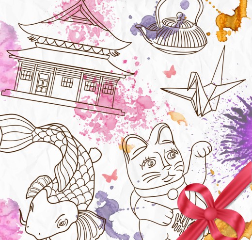 彩绘日本元素插画矢量素材素材中国网精选