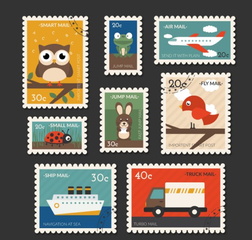 8款旅行与动物邮票矢量图素材中国