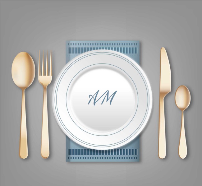 白色餐盘和金色餐具矢量图素材中国网精选