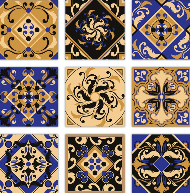 9款复古花纹方砖设计矢量素材素材中国网精选
