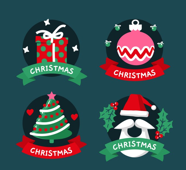 4款彩色圣诞节条幅标签矢量图素材天下精选