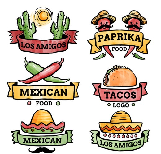 6款水彩绘墨西哥食物标签矢量素材1