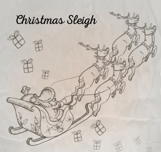 手绘圣诞雪橇车矢量素材16图库网精选
