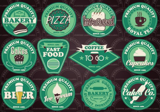 12个绿色快餐食品饮料标签矢量素材16素材网精选